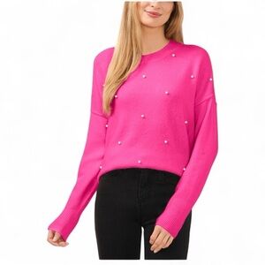 CeCe Rhinestone Pink Drop Shoulder Crewneck Cozy Soft Sweater 3X NEW‎